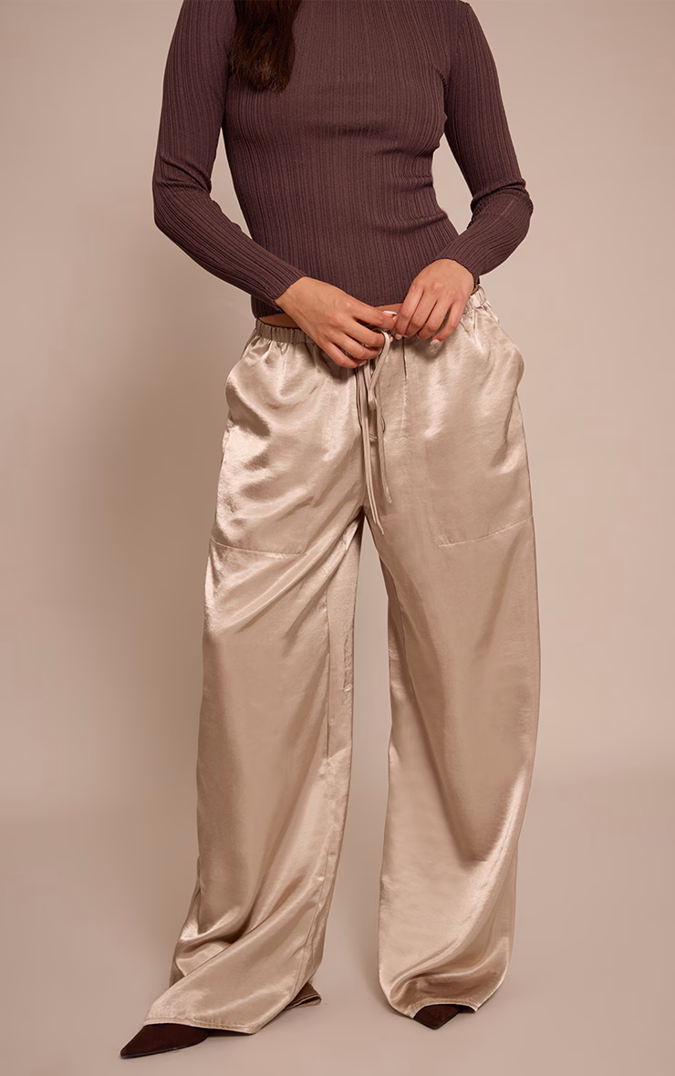 Mushroom Crinkle Satin Slouchy Drawstring Pants