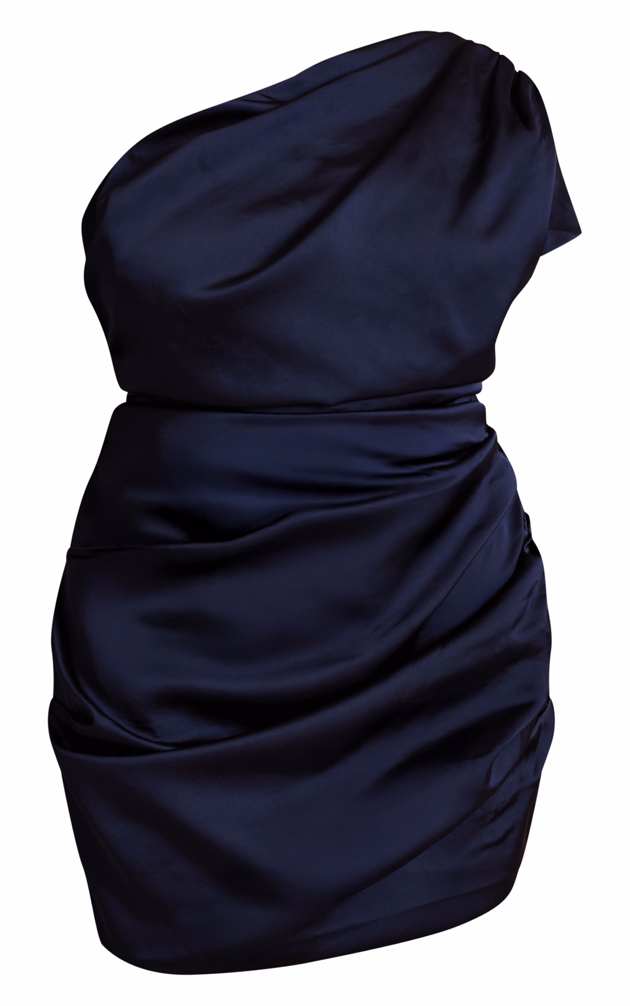 PLT Label Plus Navy Structured Satin Draped One Shoulder Bodycon Dress