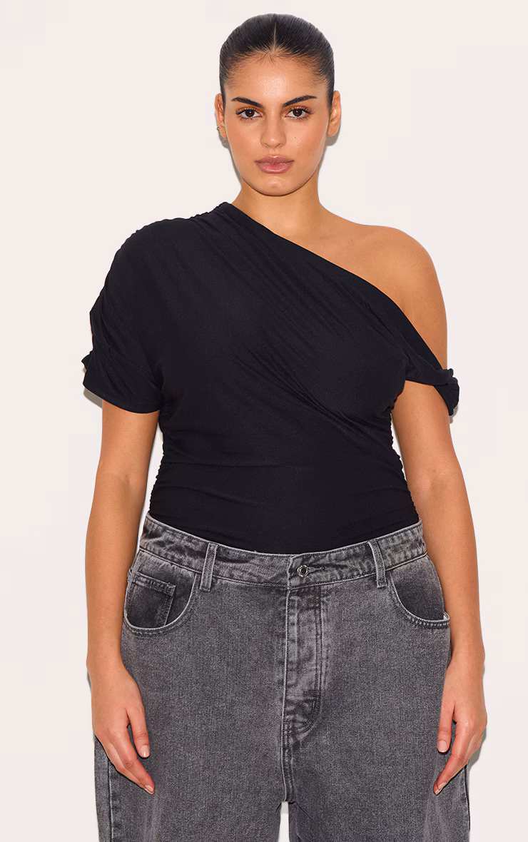 Plus Black Soft Touch Twist Detail Bodysuit