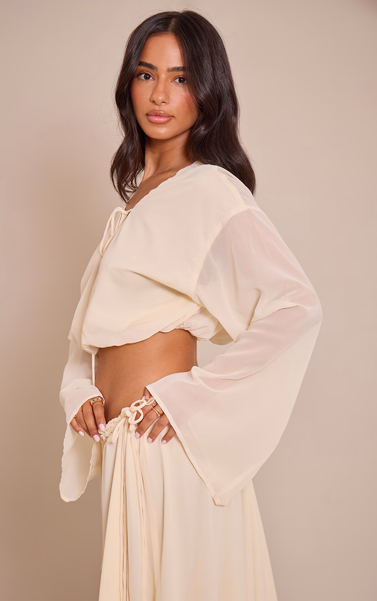 Petite Butter Yellow Chiffon Tie Front Flowy Top