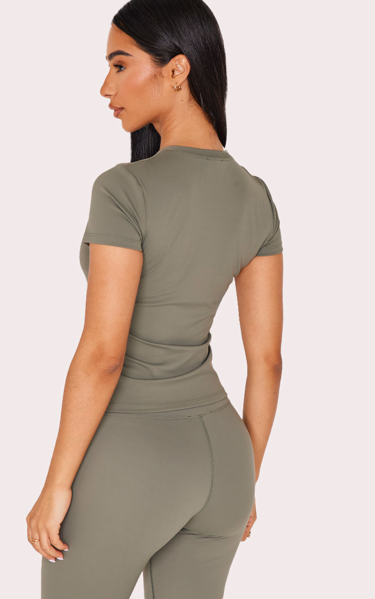 Petite Olive Sculpt Longline Short Sleeve Gym Top