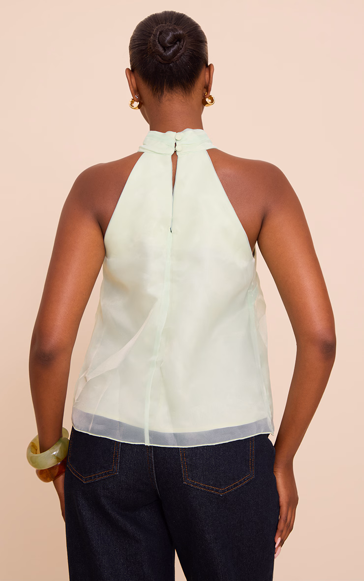 Mint Chiffon High Neck Sleeveless Cami Top