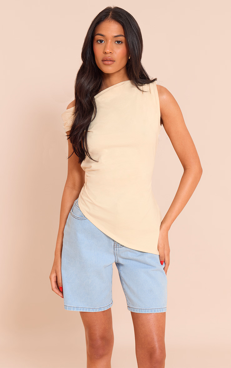Tall Almond Asymmetric Shoulder Extreme Longline Top