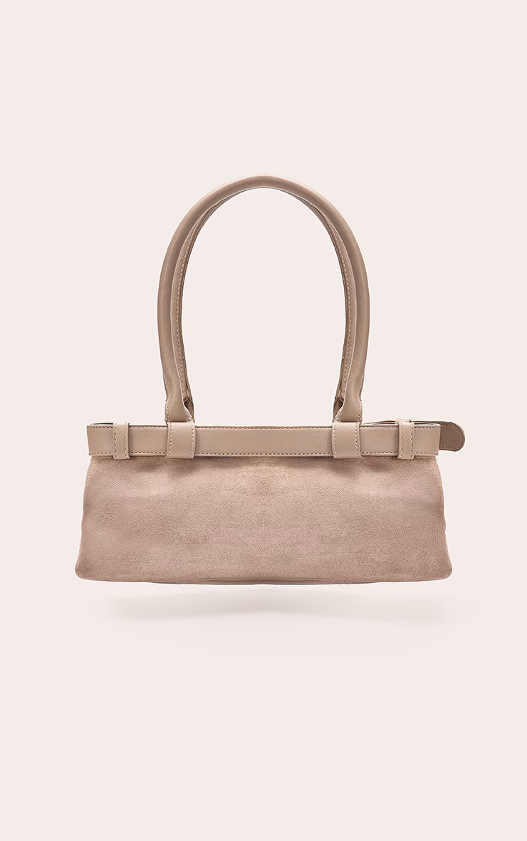 Mushroom Suede Belted PU Elongated Shoulder Bag