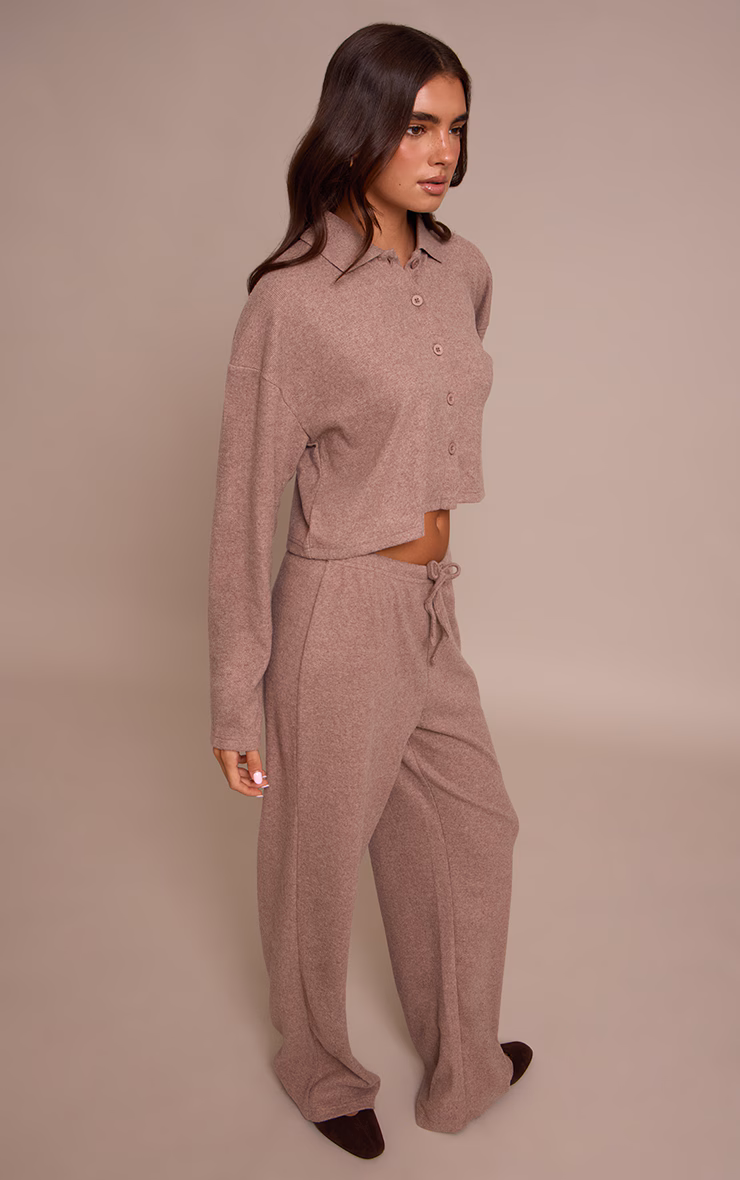 Mushroom Brushed Rib Wide Leg Drawstring Pants