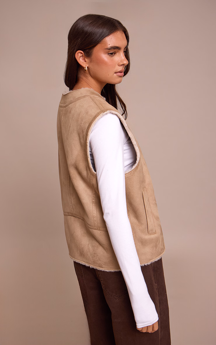Beige Borg Lining Faux Suede Vest