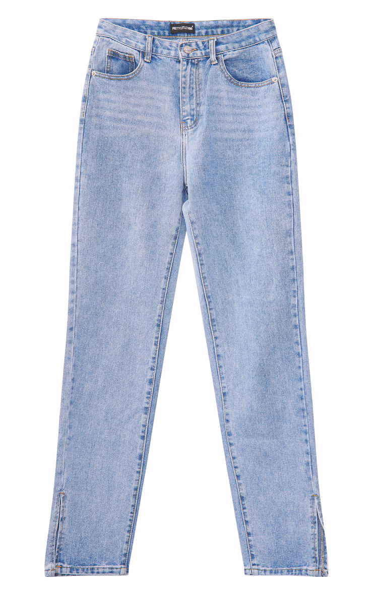 Light Blue Wash Long Leg Split Hem Jeans