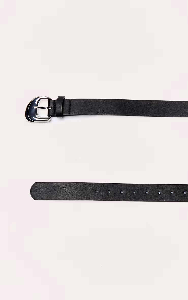 Black Skinny Waist Belt With Smooth Silver Buckle