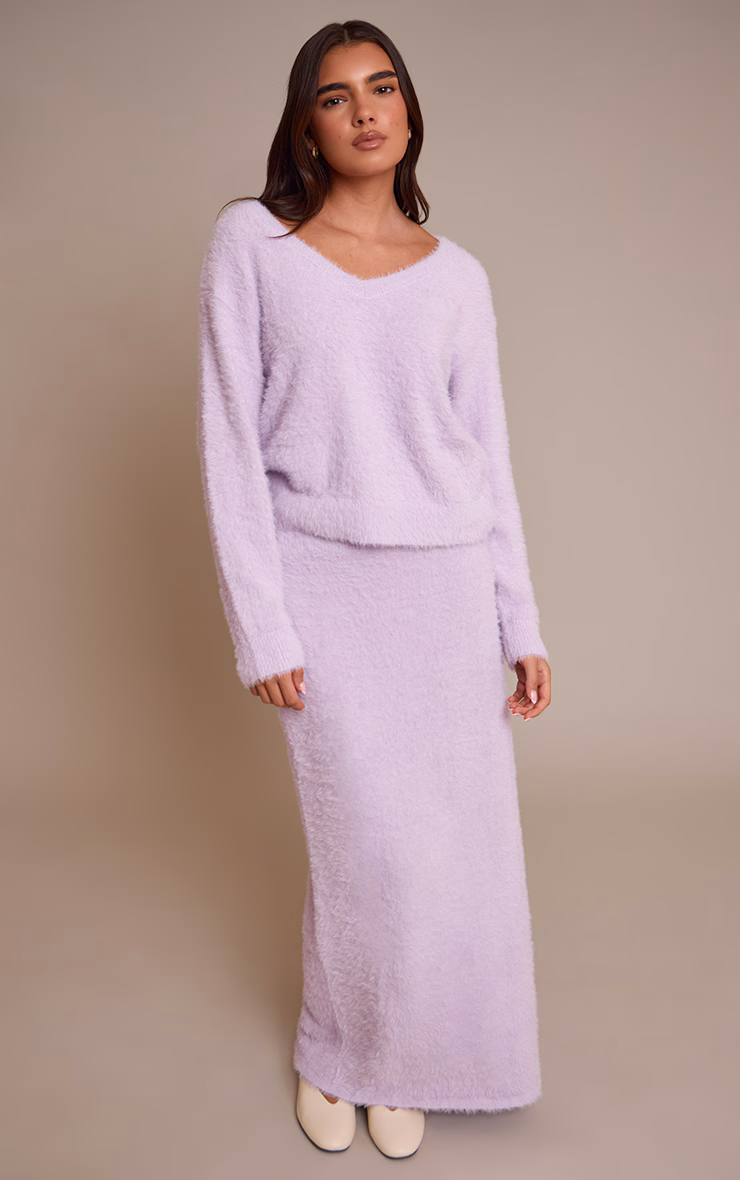 Lilac Knitted Maxi Skirt