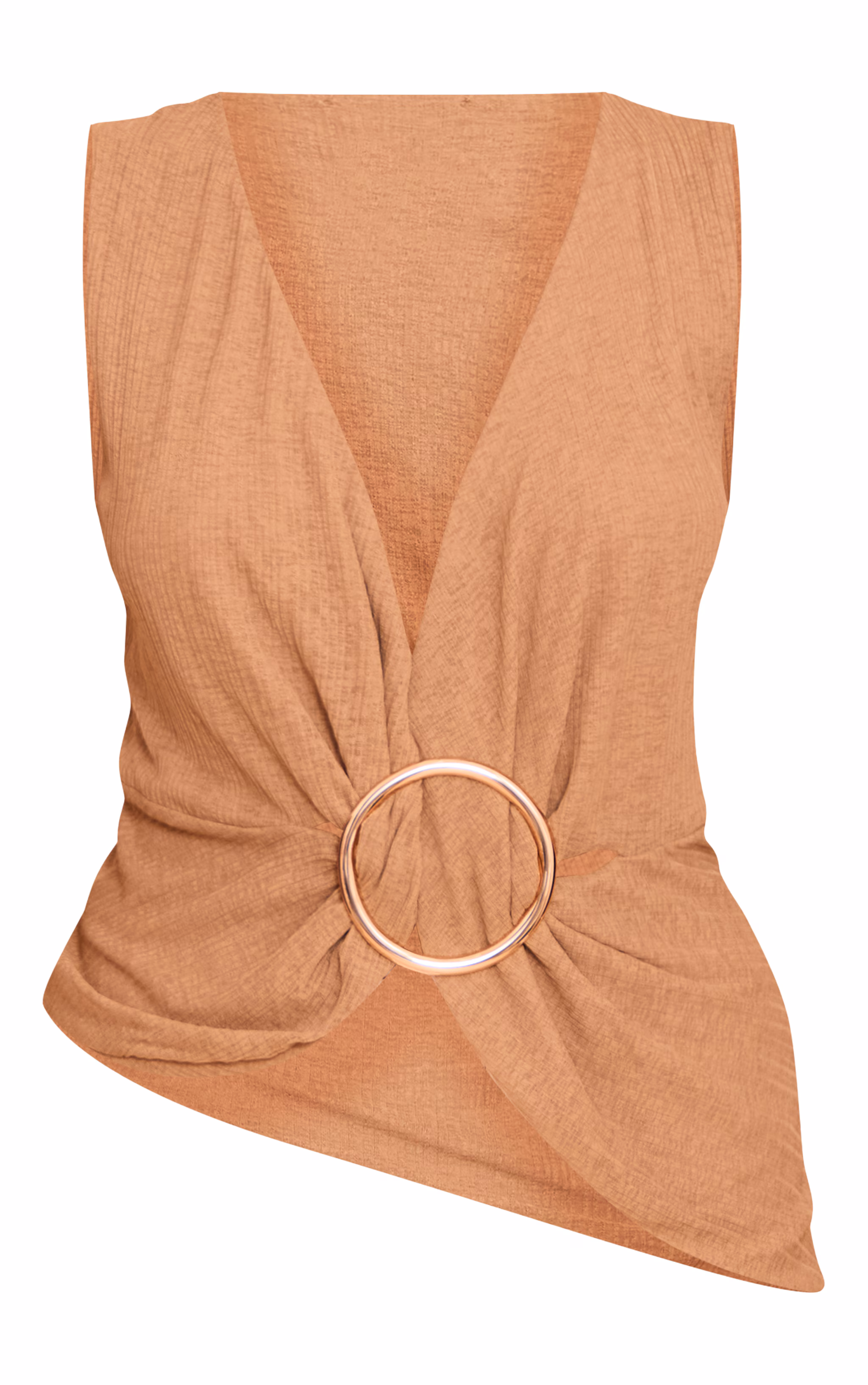 Mushroom Ribbed Onion Skin Trim Detail Plunge Top