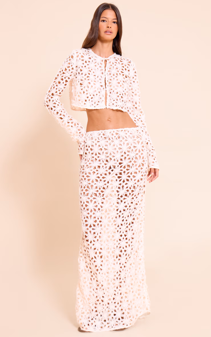 Natural Textured Floral Maxi Skirt