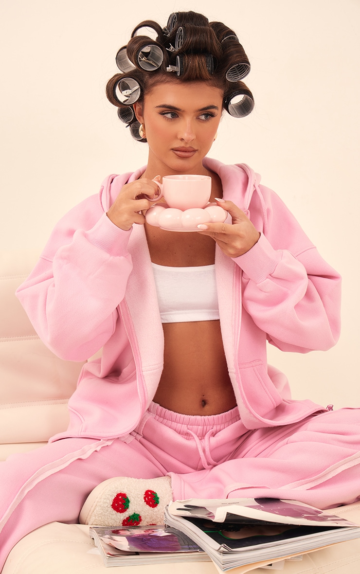 Light Pink Oversized Zip Through Seam Detail Hoodie