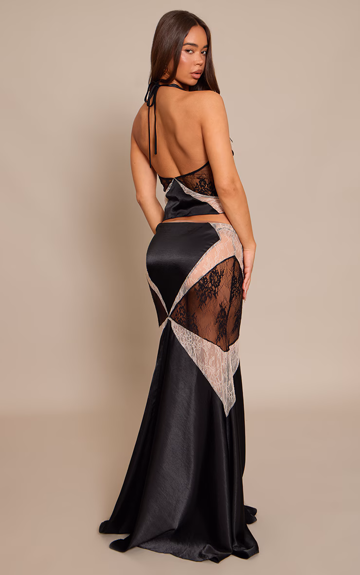 Monochrome Lace Panelled Maxi Skirt
