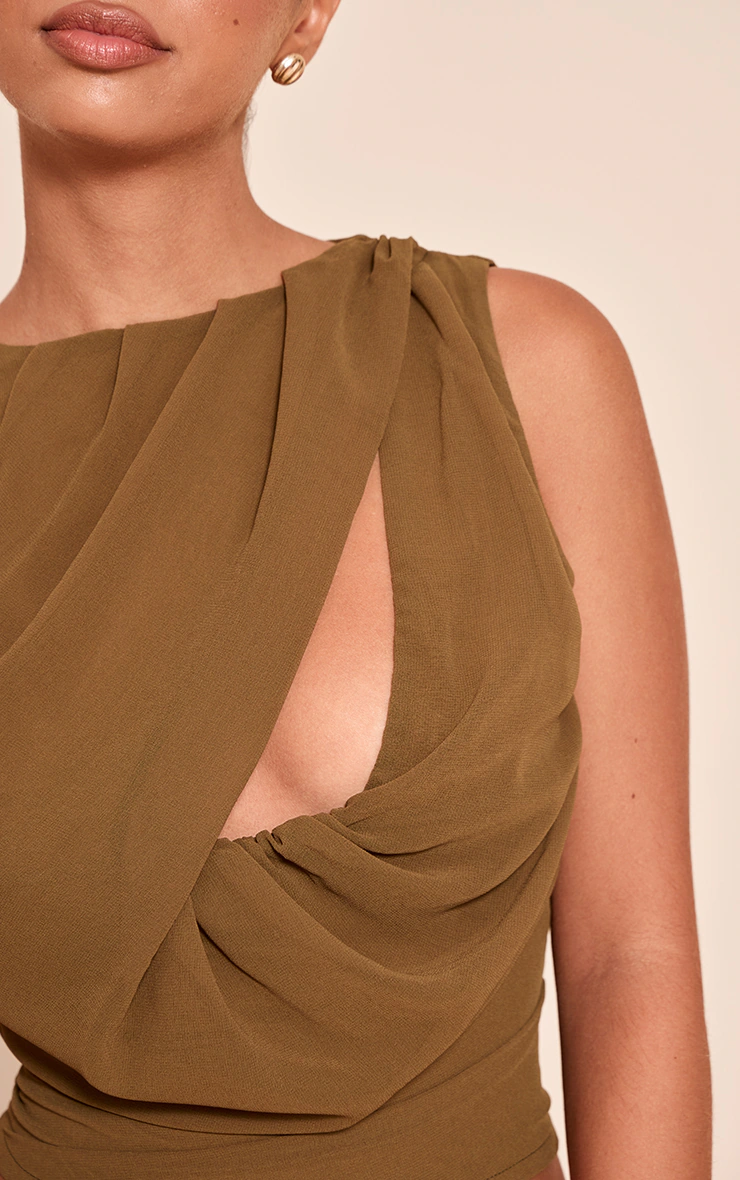 Olive Chiffon Backless High Neck Top