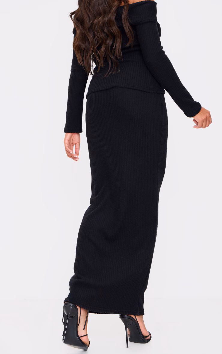 Maternity Black Brushed Rib Maxi Skirt