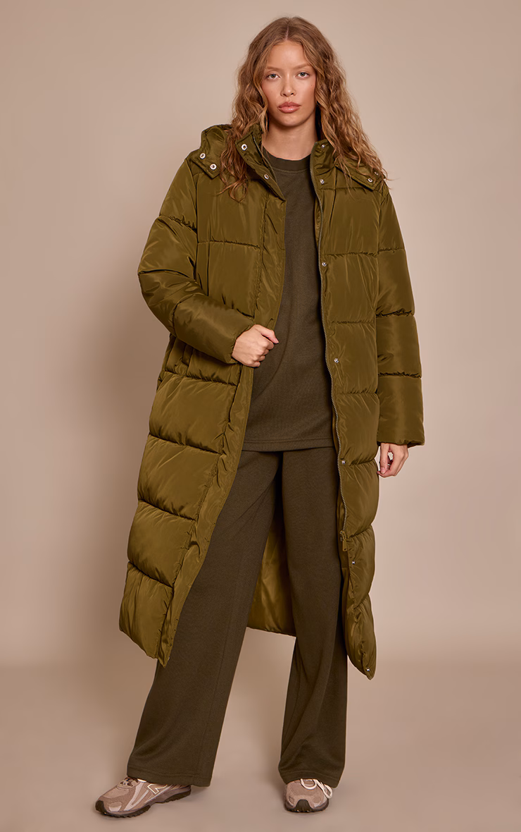 Khaki Longline Puffer Coat