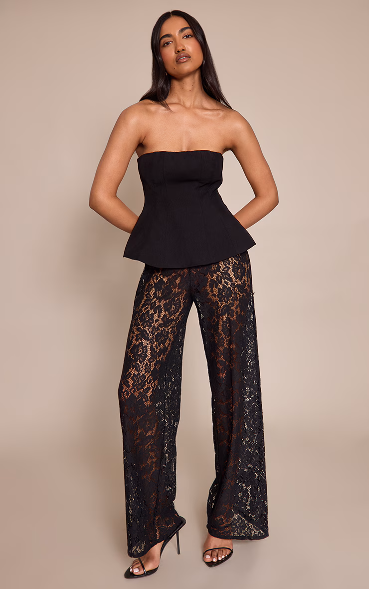 Black Woven Bandeau Lace Leg Jumpsuit