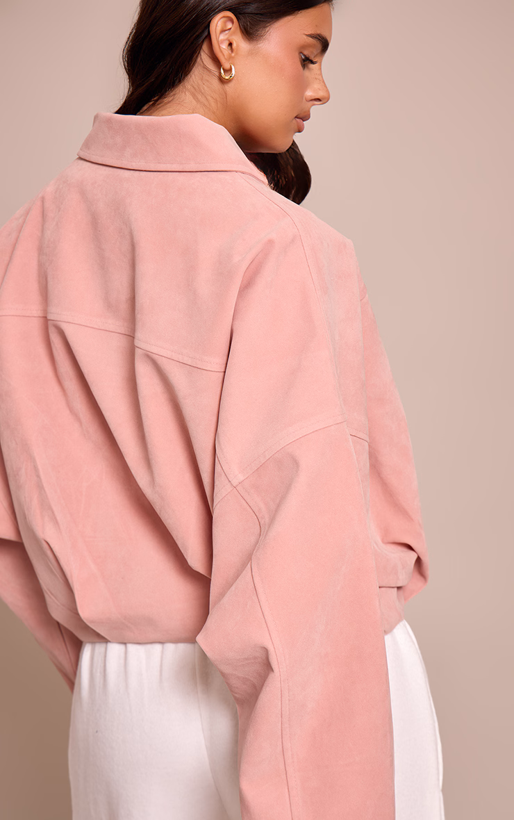 Dusty Pink Faux Suede Covered Placket Bomber Jacket