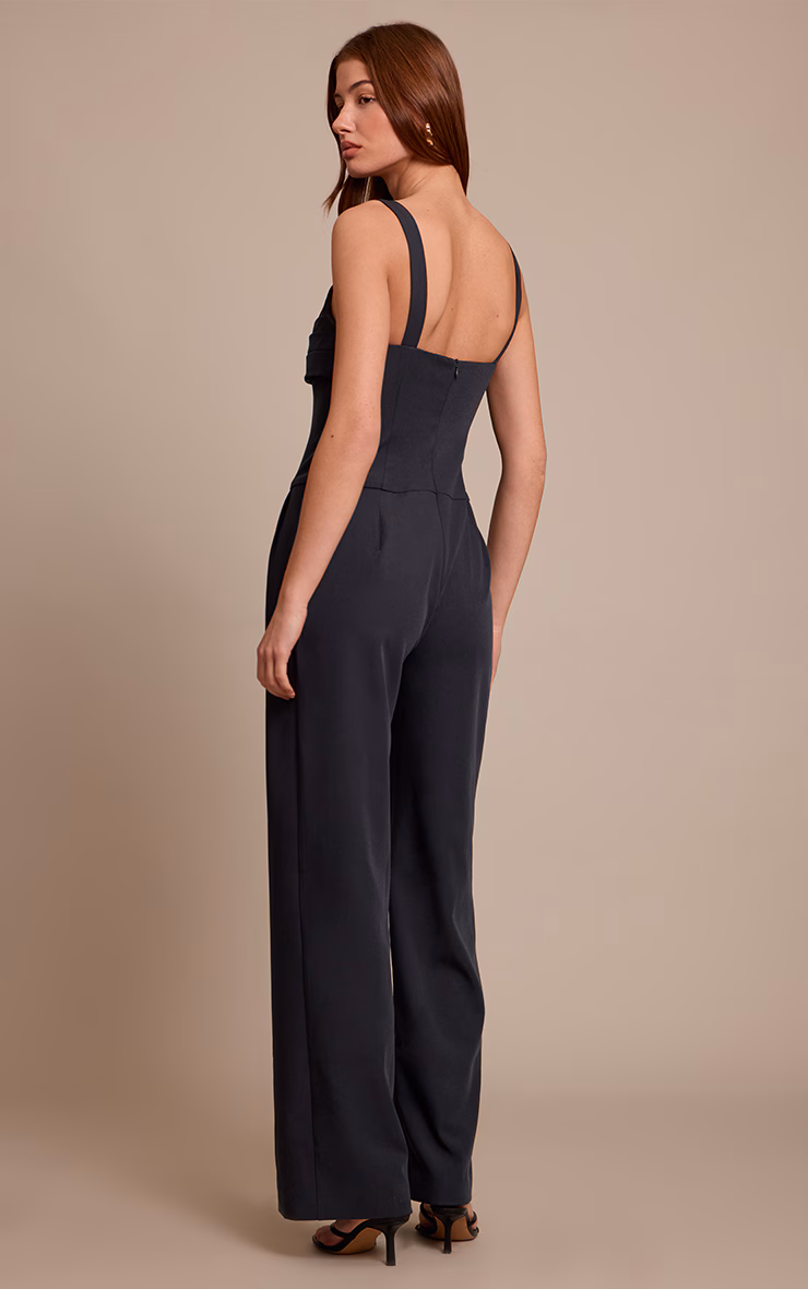 Midnight Blue Tailored Panel Detail Wide Leg Jumpsuit