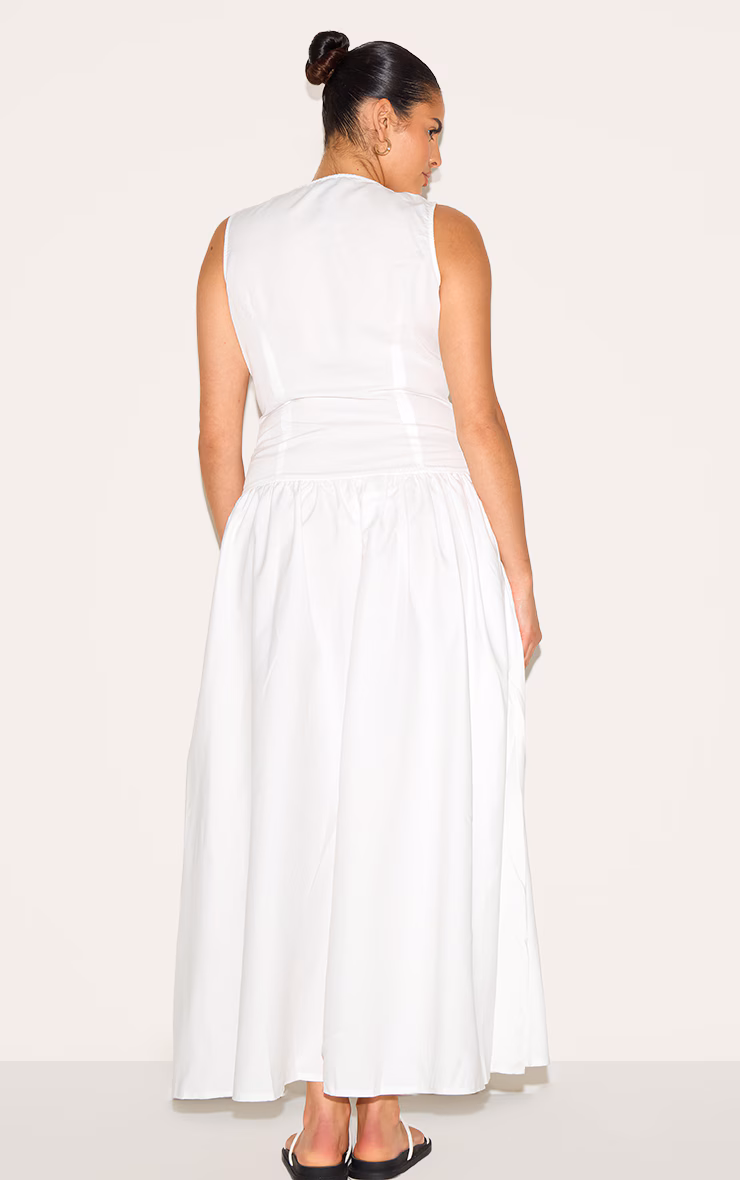 Plus White Button Down Drop Waist Maxi Dress