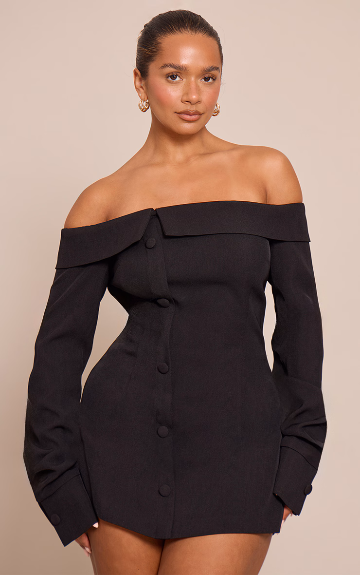 Shape Black Bardot Long Sleeve  Tailored Romper