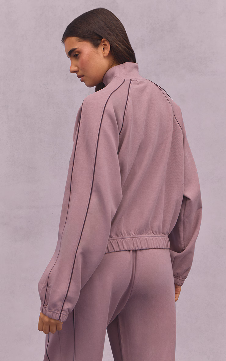 Mauve Interlock Contrast Piping Bomber Sweatshirt