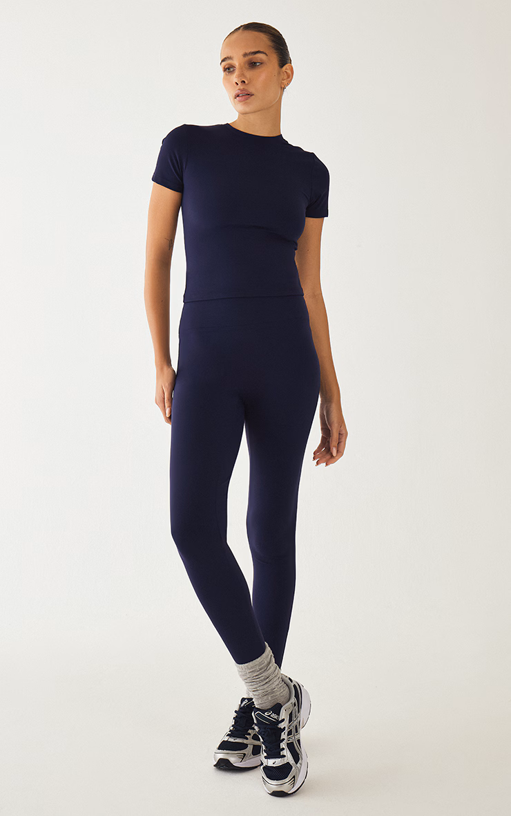 Navy Ultimate Sculpt Longline Short Sleeve Gym Top