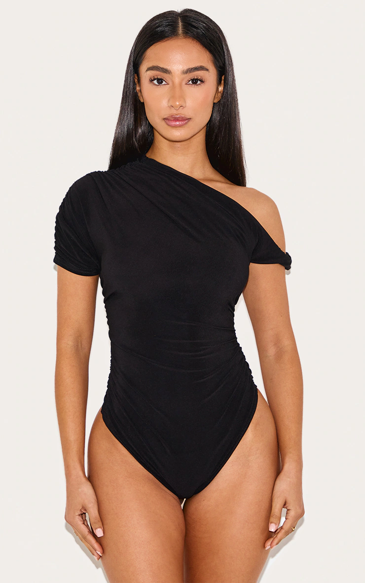 Petite Black Soft Touch Twist Detail Bodysuit