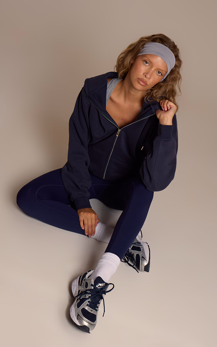 Navy Cotton Fleece Full Zip Hoodie