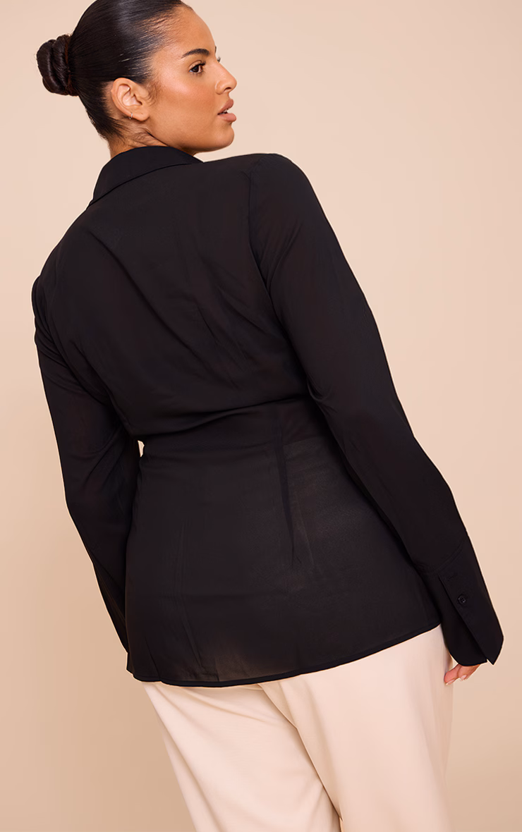 Plus Black Chiffon Fitted Shirt