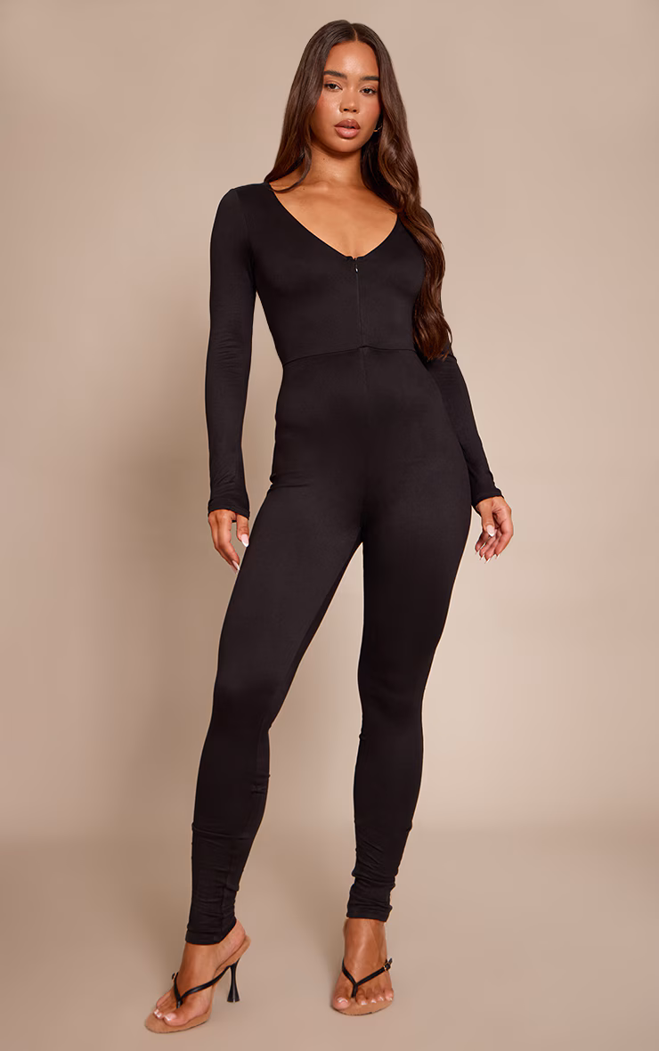 Black Soft Touch Zip Up Jumpsuit