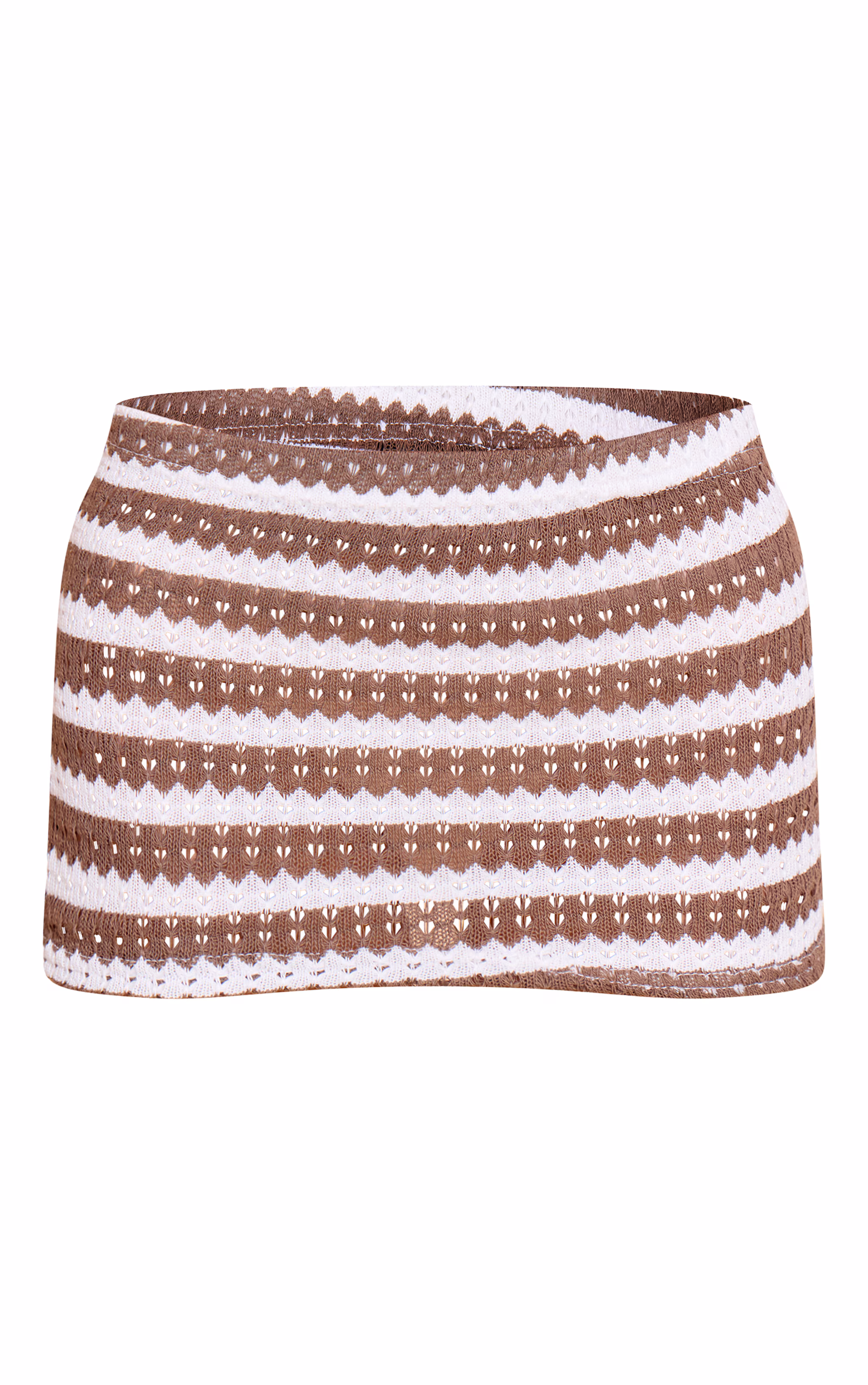 Mocha Striped Textured Jersey Mini Skirt