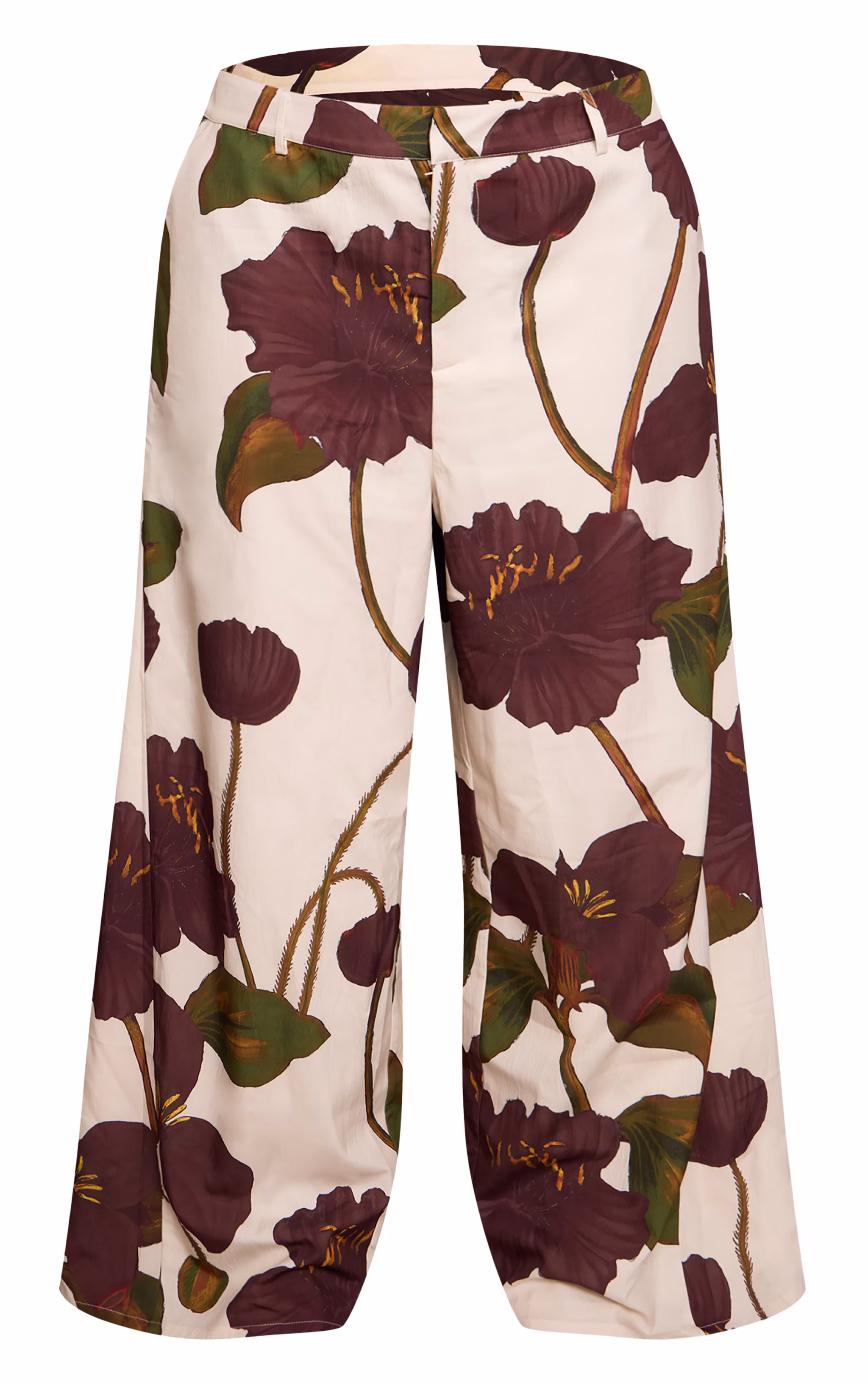 Plus Floral Printed Woven High Waisted Wide Leg Pants