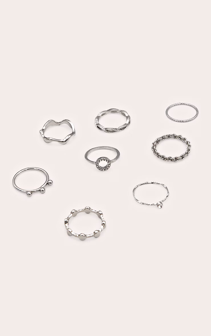Silver Assorted Shape Twist Ring Set