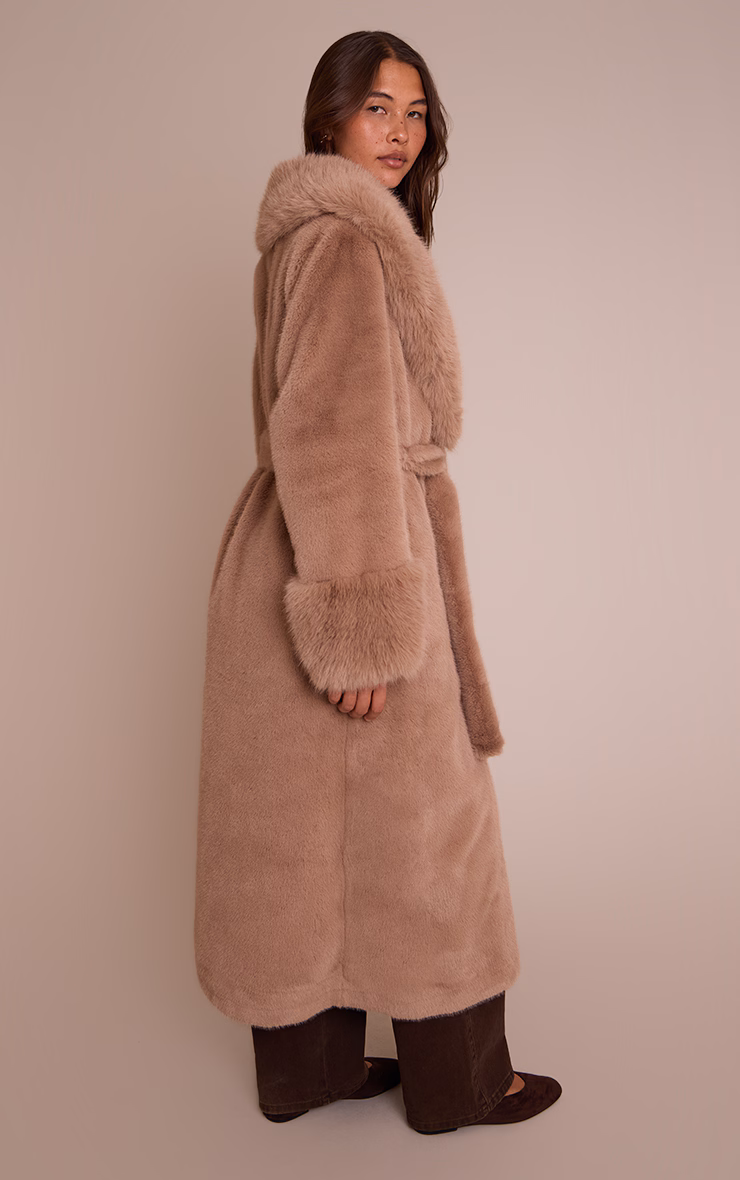 Mushroom Faux Fur Self Tie Oversized Coat