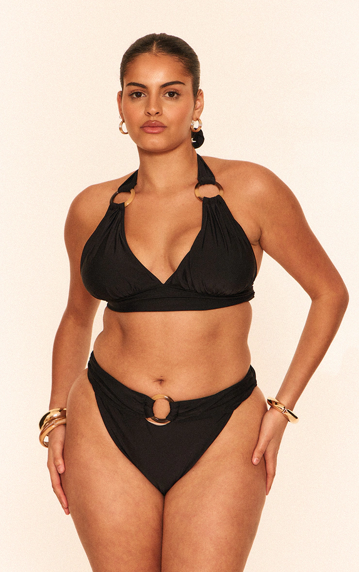 Plus Black O Ring Detail Tanga Bikini Bottoms