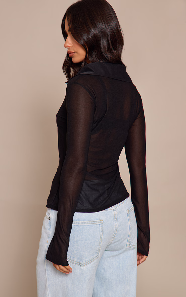 Petite Black Cinched Sheer Shirt