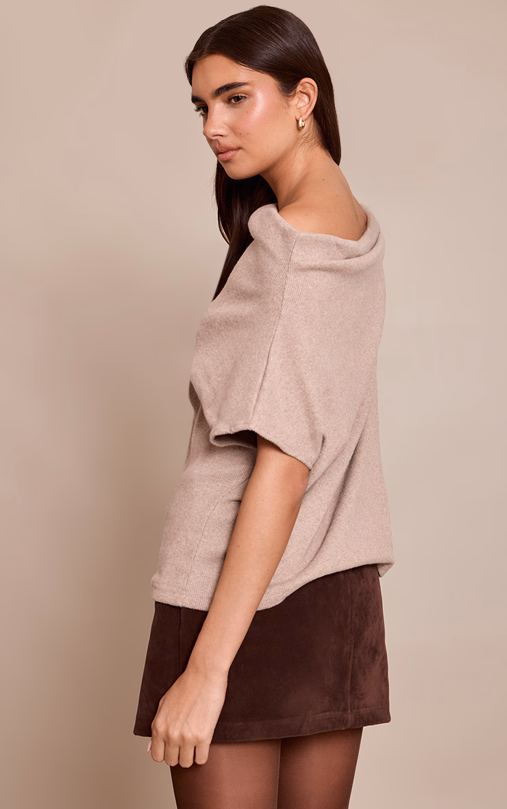 Sand Heavy Brushed Rib One Shoulder Slouchy Top