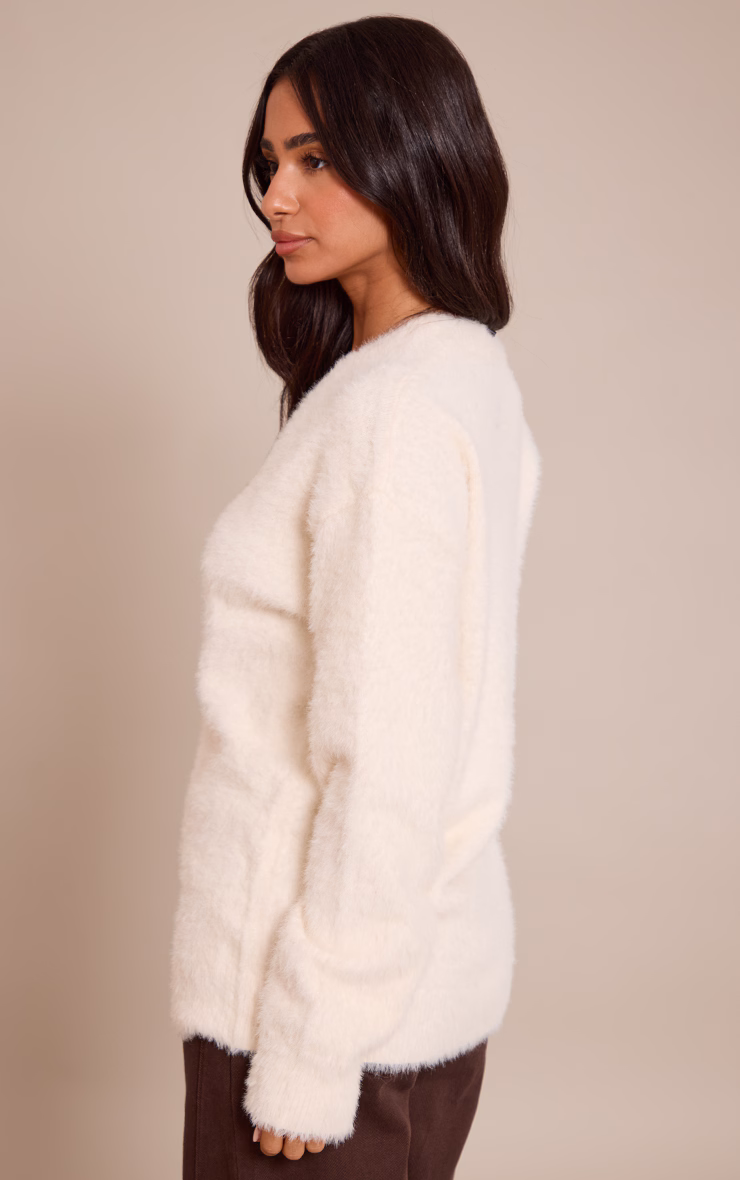 Petite Cream Asymmetric Button Up Sweater