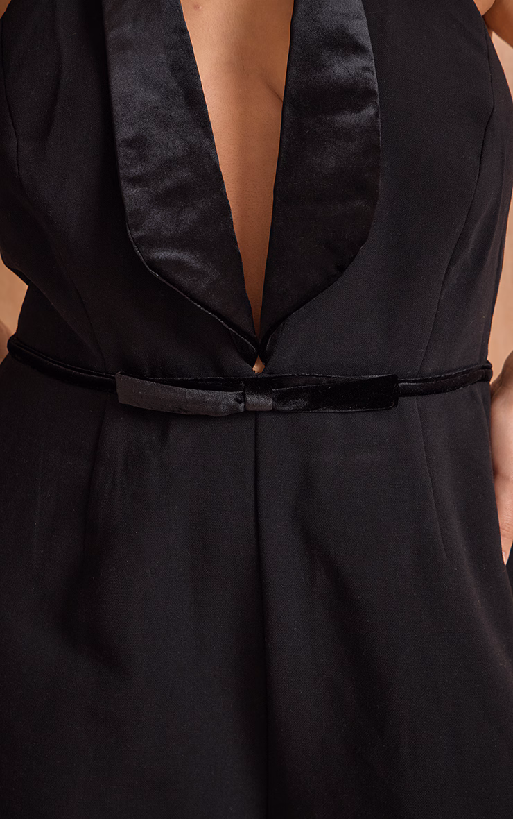 PLT Label Plus Black Velvet Bow Detail Wide Leg Jumpsuit