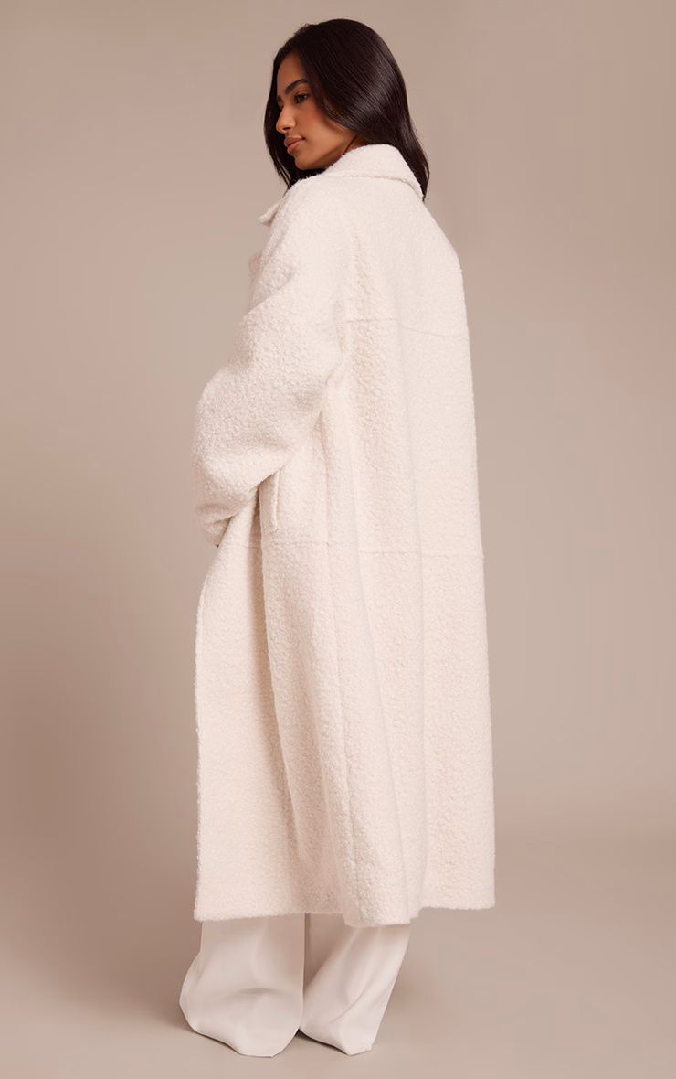 Petite Ecru Boucle Double Breasted Maxi Coat