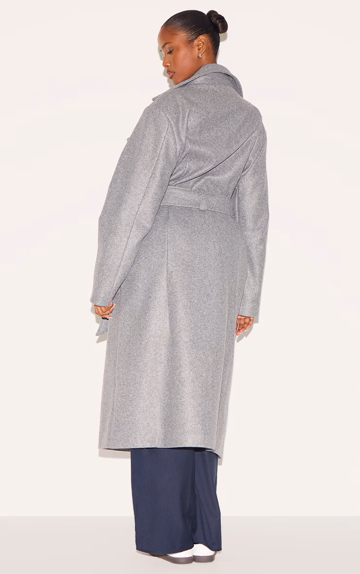 Grey Oversized Wool Look Trench Coat