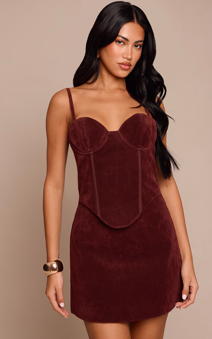 Plum Suede Corset Detail Mini Shift Dress