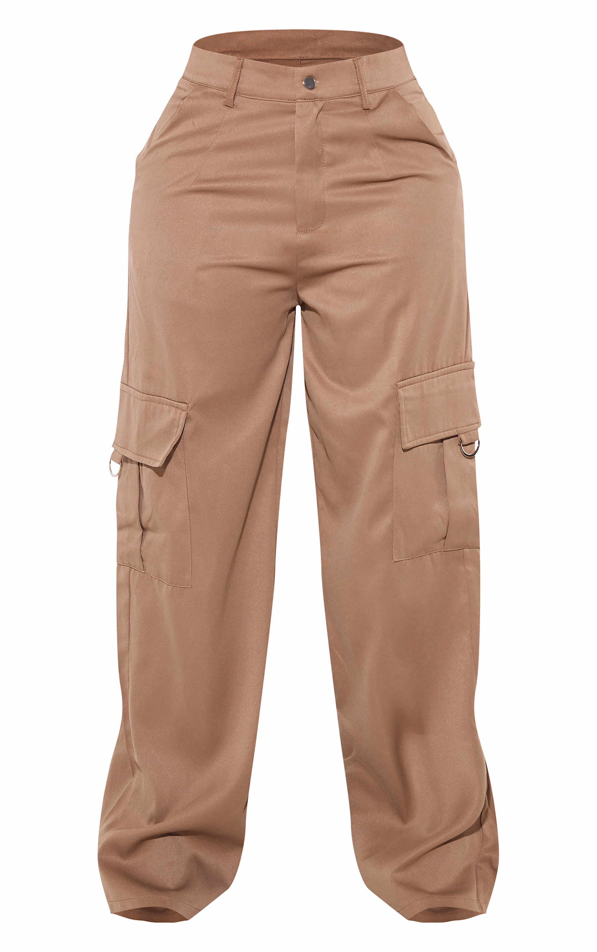 PRETTYLITTLETHING Shape Mocha Rose Buckle Detail Cargo Wide Leg Pants
