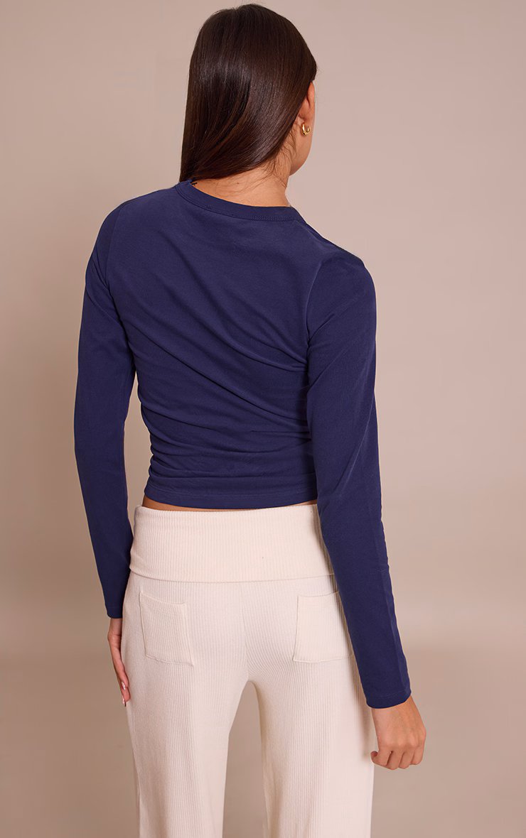 Dark Indigo Soft Cotton Crew Neck Longline Long Sleeve Top