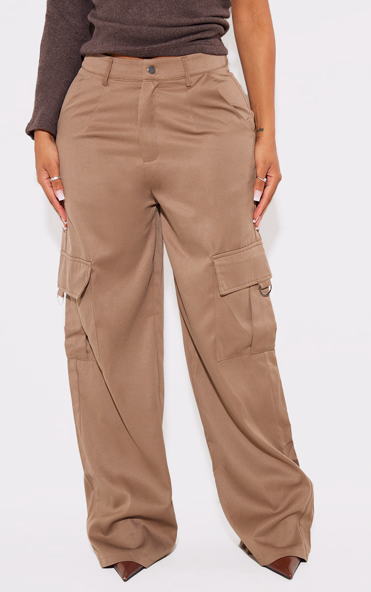 PRETTYLITTLETHING Shape Mocha Rose Buckle Detail Cargo Wide Leg Pants