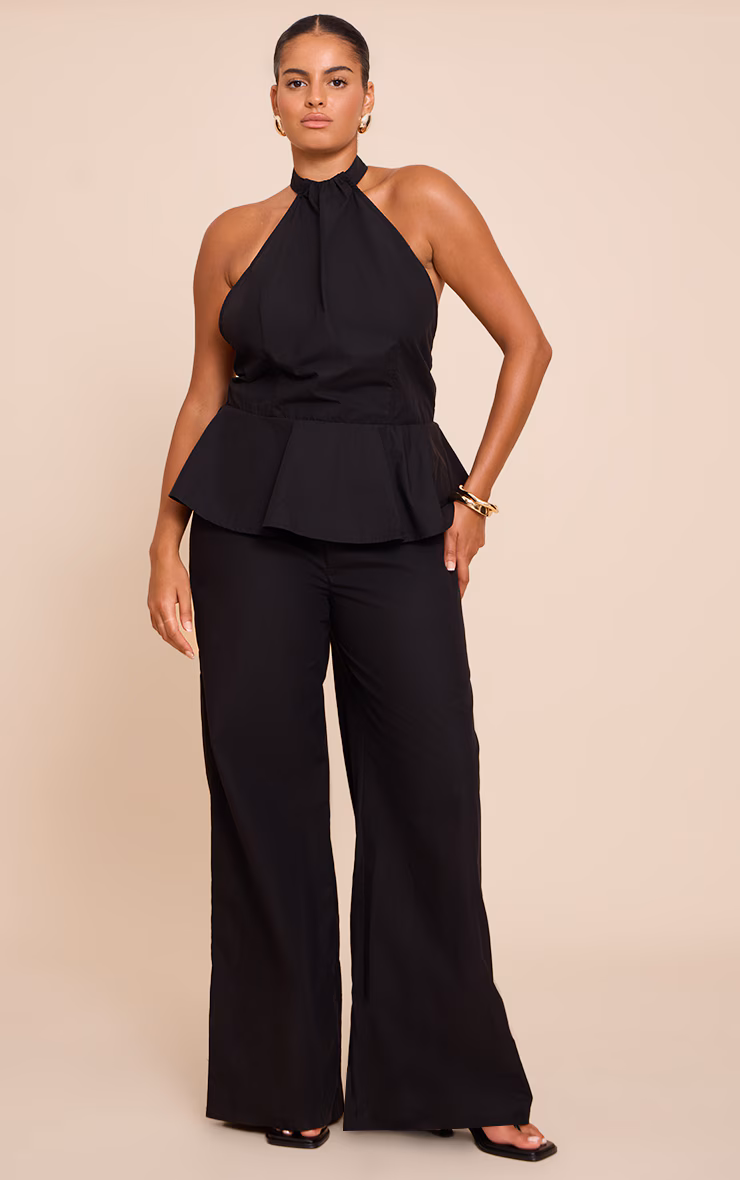 Plus Black Woven Peplum Hem Jumpsuit