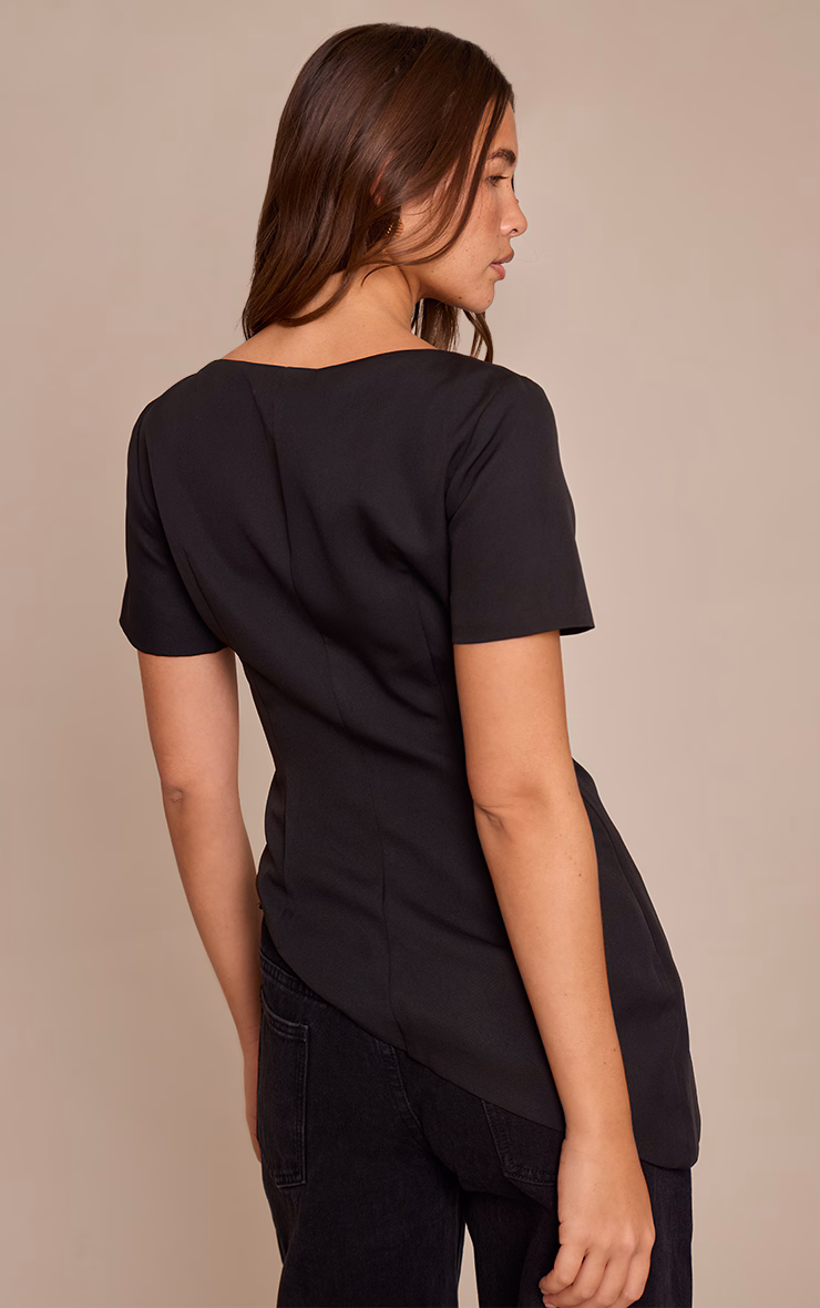 Black Woven Structured Asymmetric Hem Top