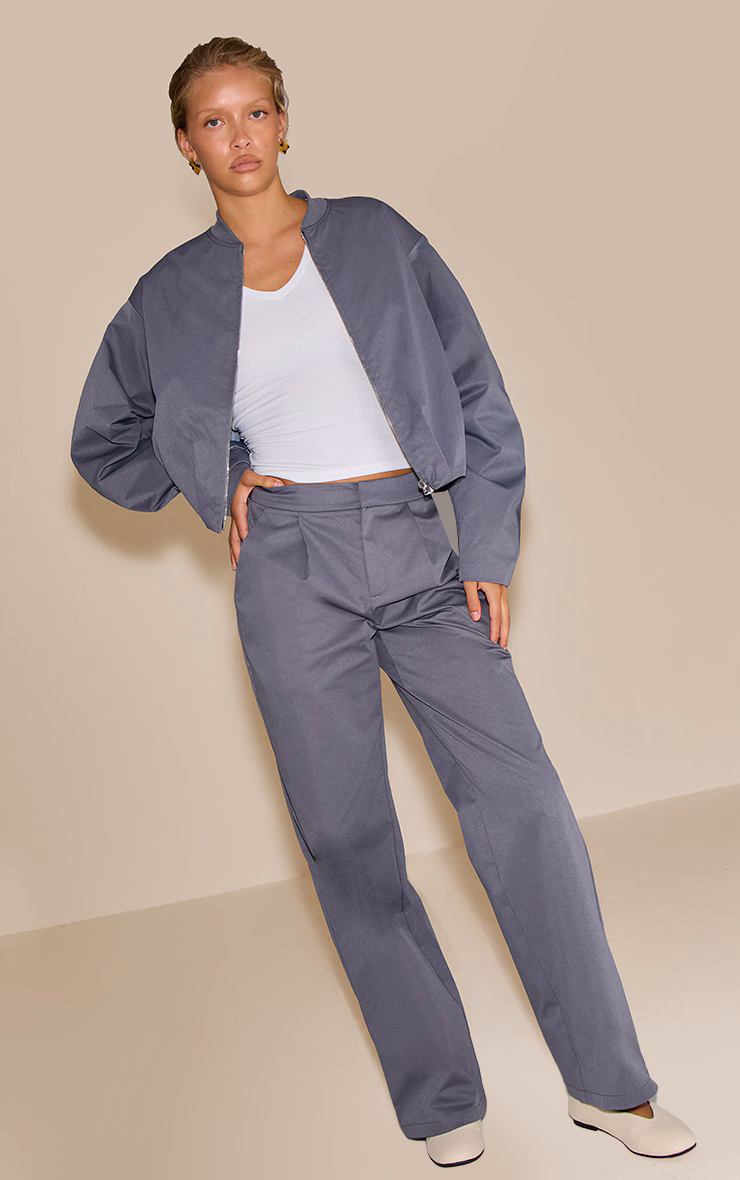 Charcoal Pleated Wide Leg Pant