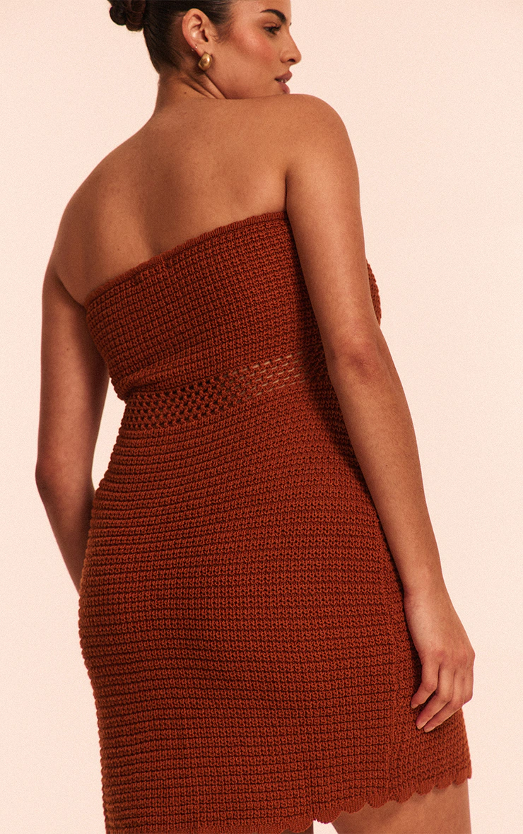Plus Burnt Orange Burnt Orange Crochet Knit Bandeau Front Tie Mini Dress